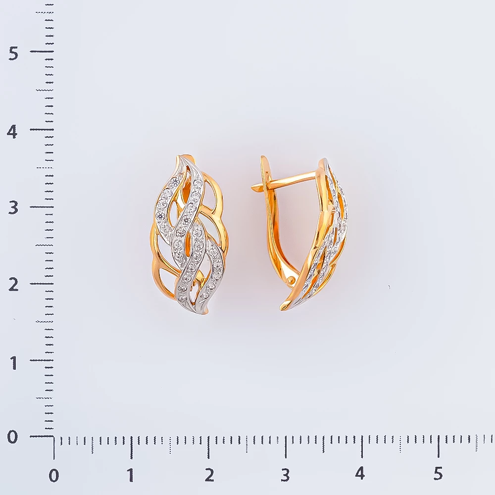 Серьги с фианитом из красного золота 585 пробы