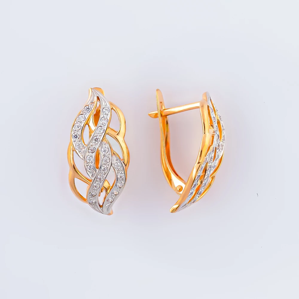 Серьги с фианитом из красного золота 585 пробы
