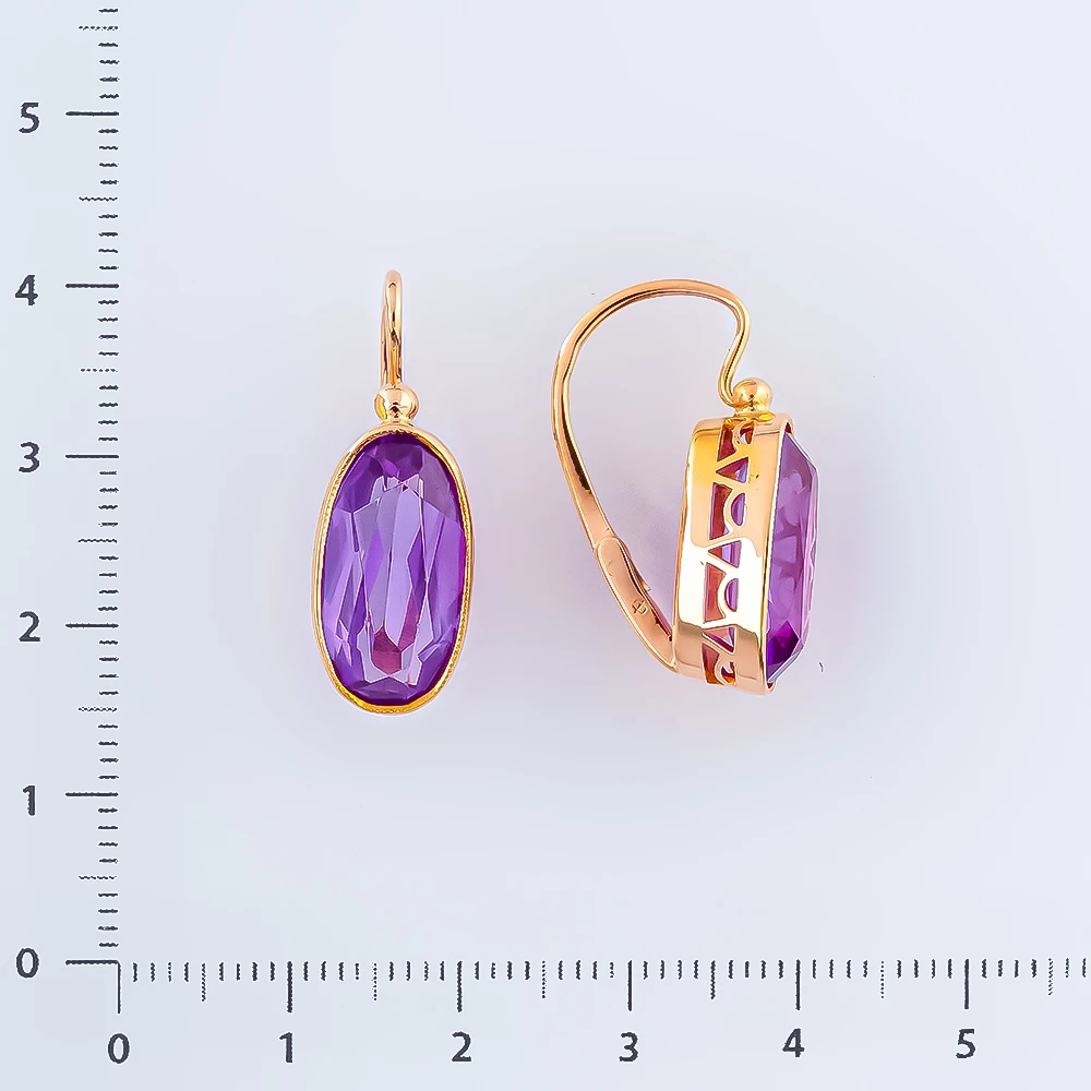 Серьги с фианитом из красного золота 583 пробы