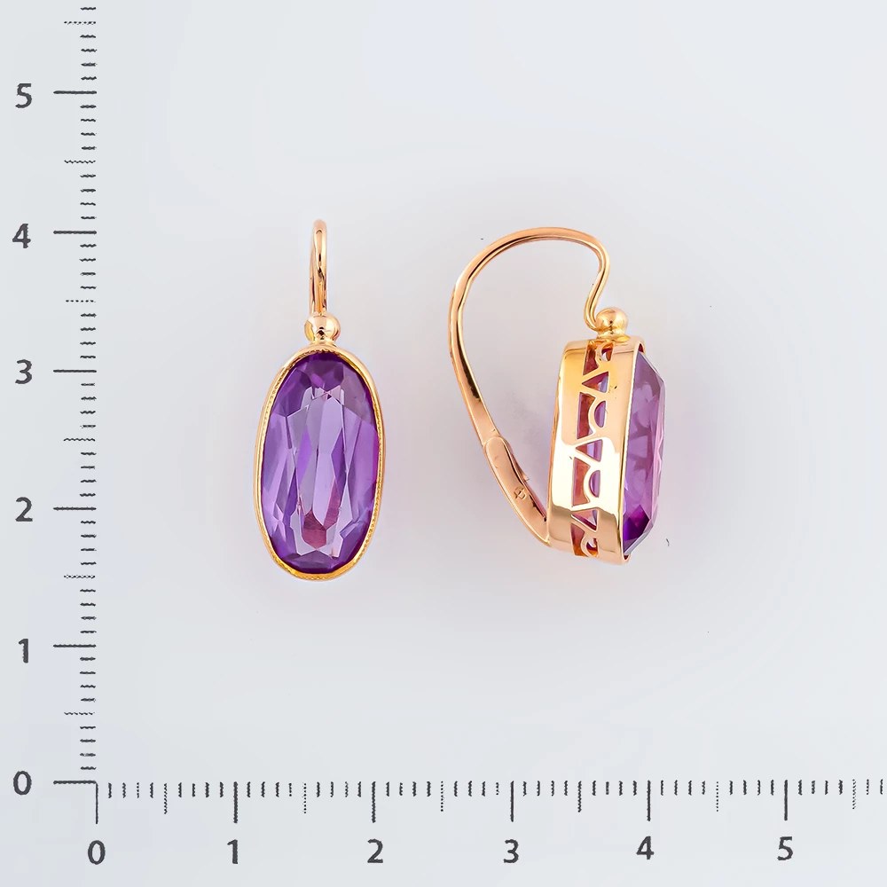 Серьги с фианитом из красного золота 583 пробы