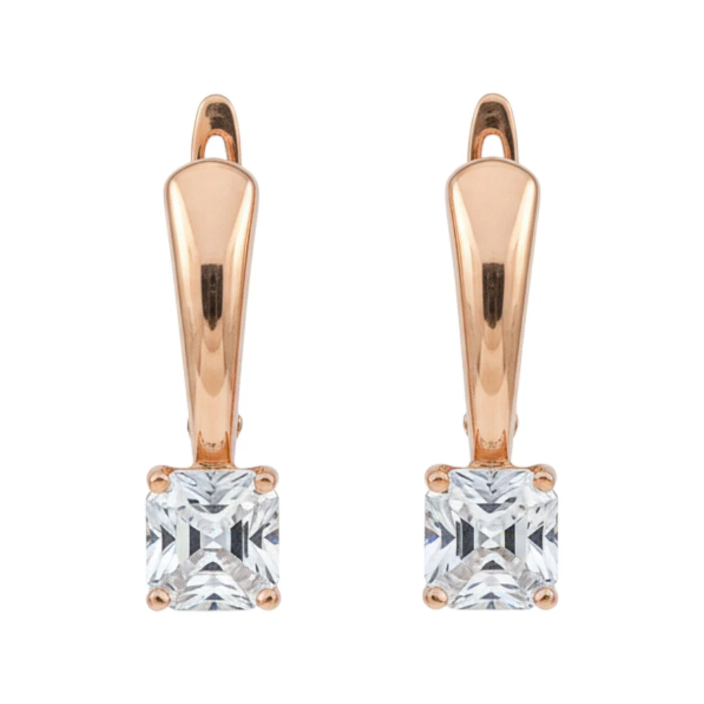 Серьги с фианитом из красного золота 585 пробы