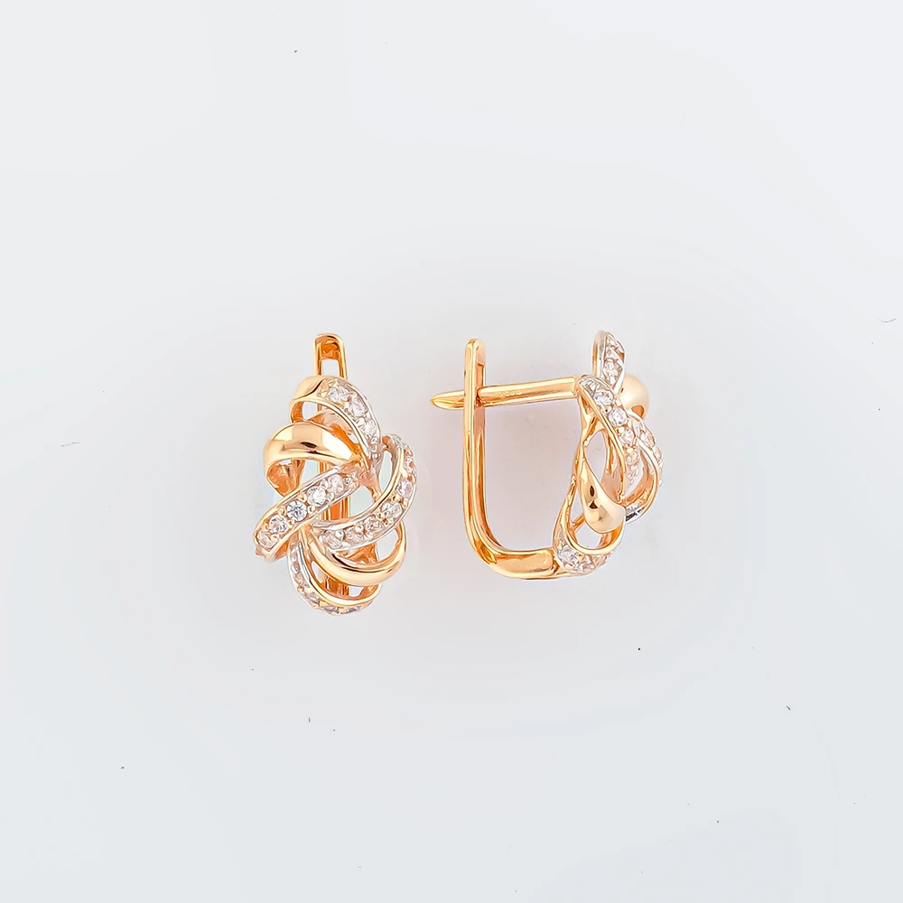 Серьги с фианитом из красного золота 585 пробы