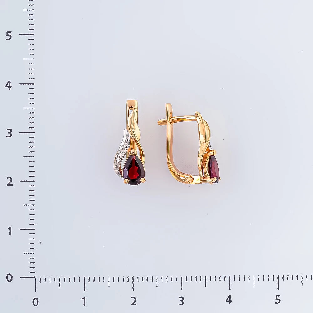 Серьги с гранатом из красного золота 585 пробы