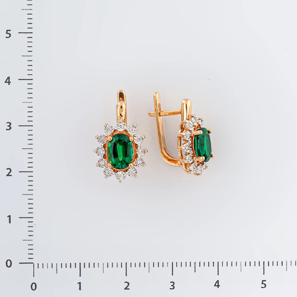 Серьги с изумрудом синтетическим из красного золота 585 пробы