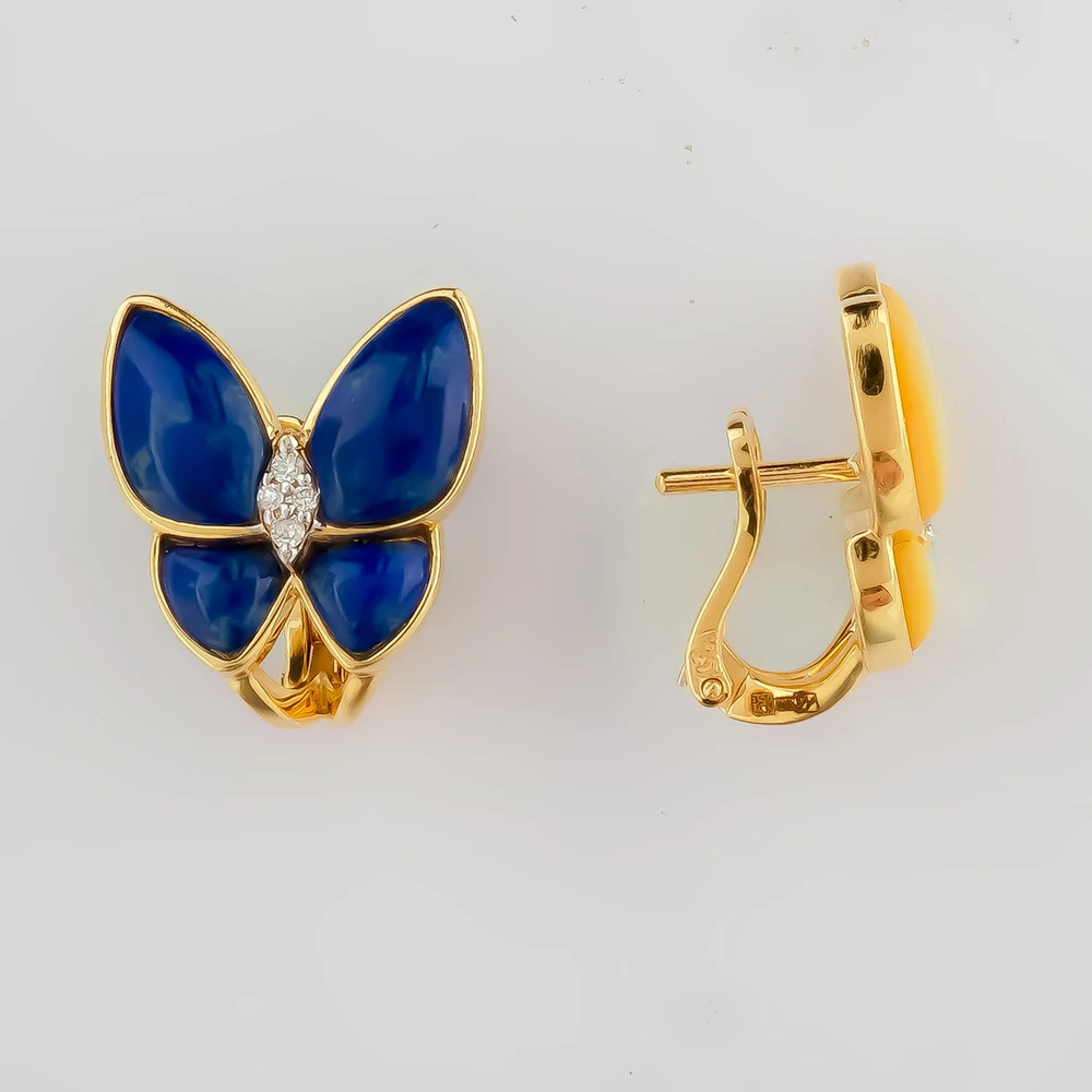 Серьги с перламутром из желтого золота 585 пробы