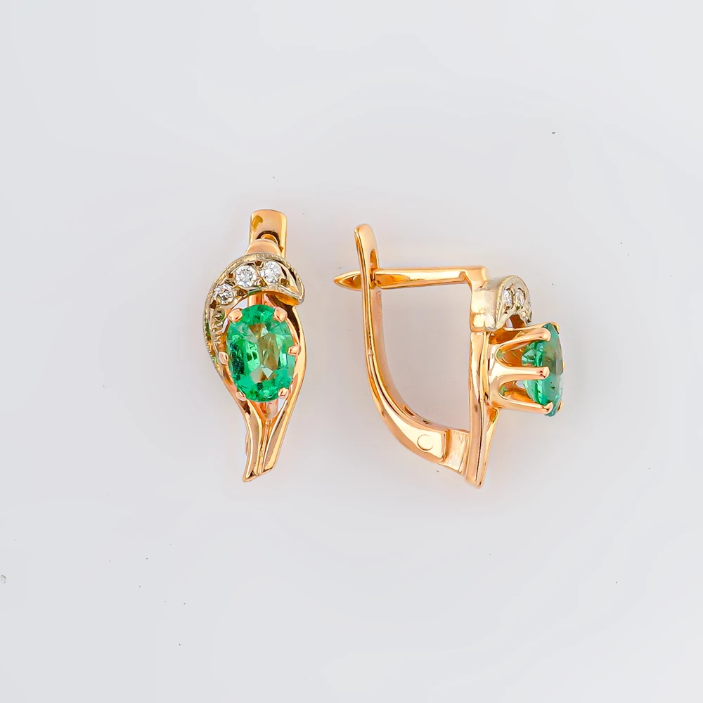 Серьги с изумрудом из красного золота 585 пробы