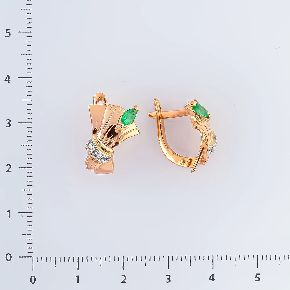 Серьги с изумрудом из красного золота 585 пробы