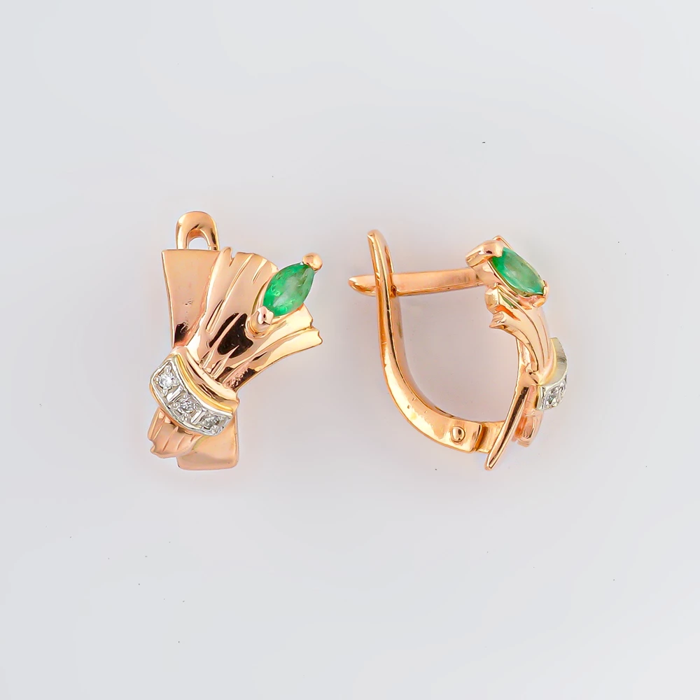Серьги с изумрудом из красного золота 585 пробы