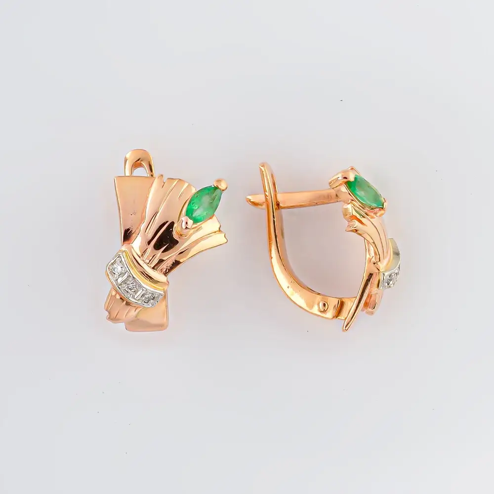 Серьги с изумрудом из красного золота 585 пробы 1