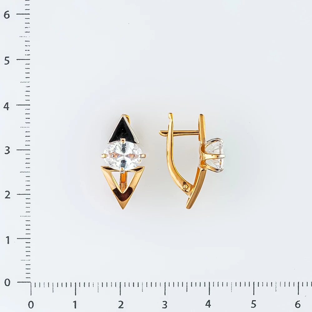 Серьги с фианитом из красного золота 585 пробы