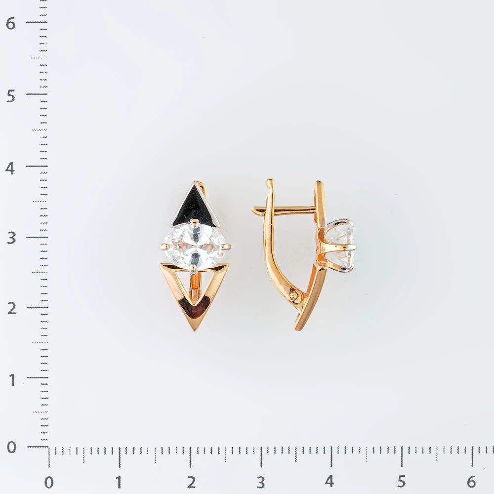 Серьги с фианитом из красного золота 585 пробы