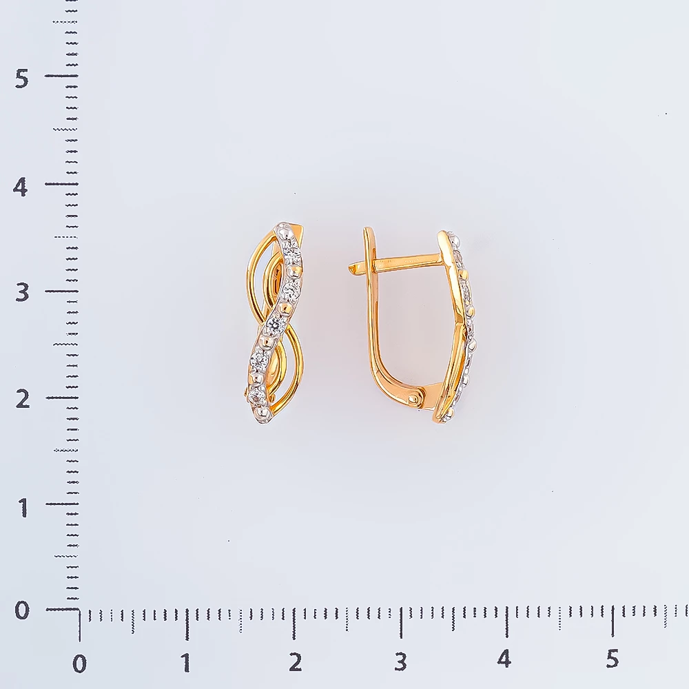 Серьги с фианитом из красного золота 585 пробы