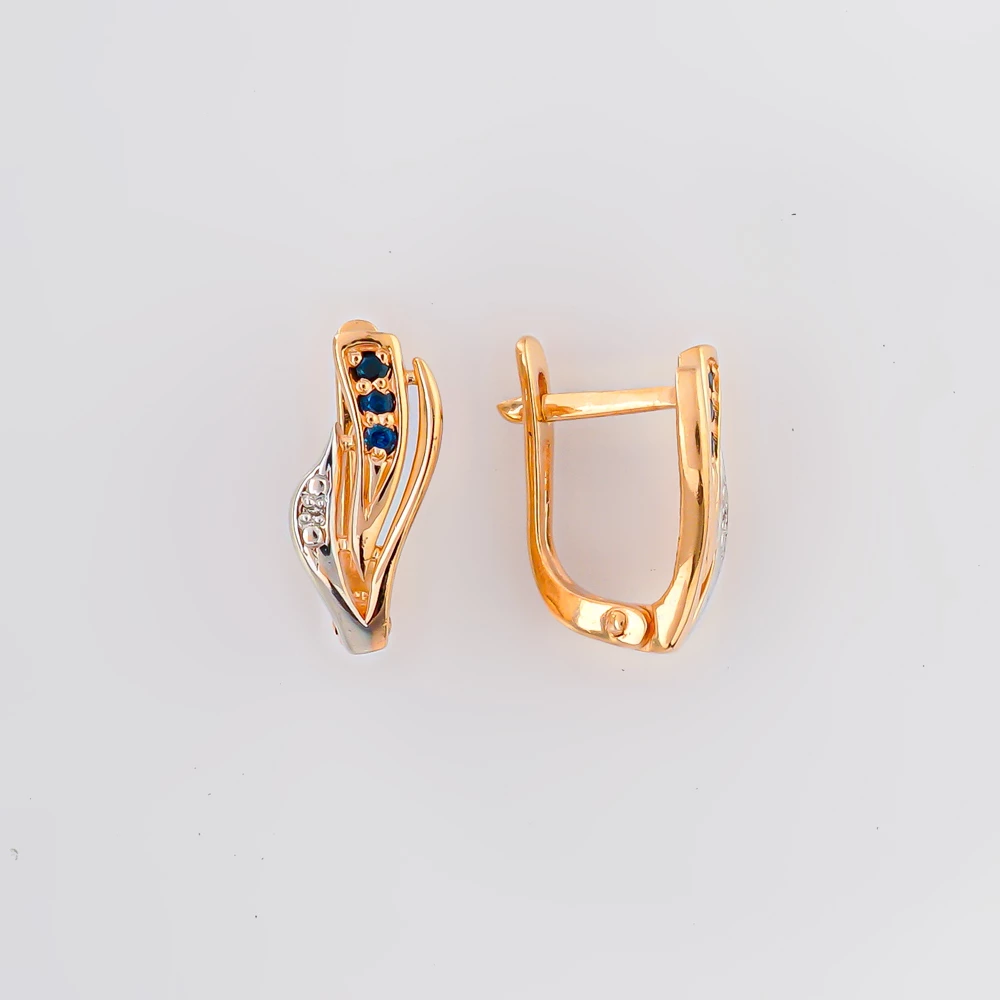 Серьги с сапфиром синтетическим из красного золота 585 пробы