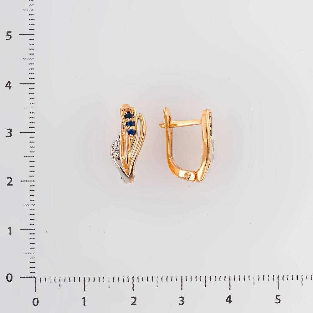 Серьги с сапфиром синтетическим из красного золота 585 пробы