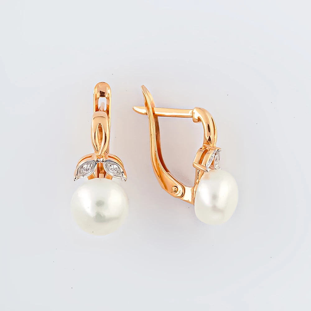 Серьги с культивированным жемчугом из красного золота 585 пробы