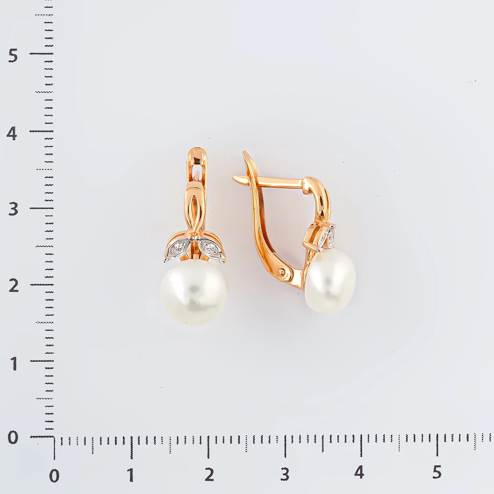 Серьги с культивированным жемчугом из красного золота 585 пробы