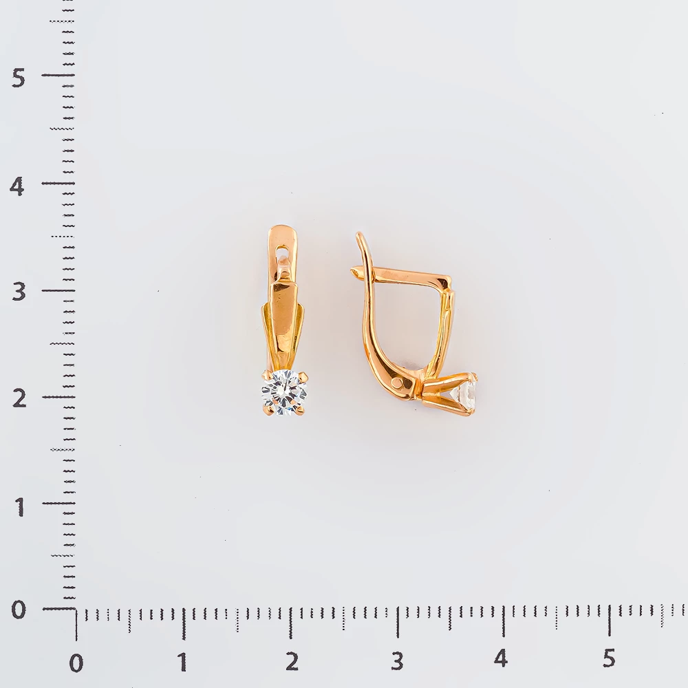 Серьги с фианитом из красного золота 585 пробы