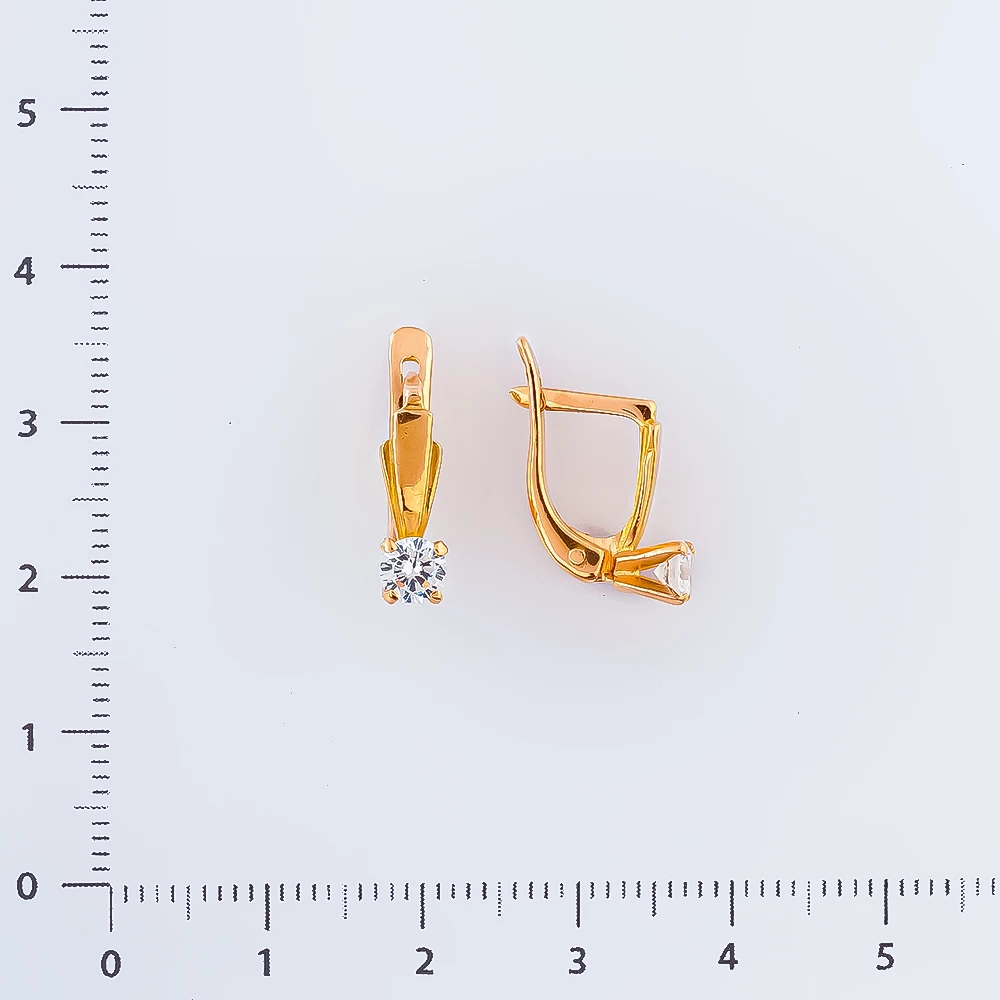 Серьги с фианитом из красного золота 585 пробы