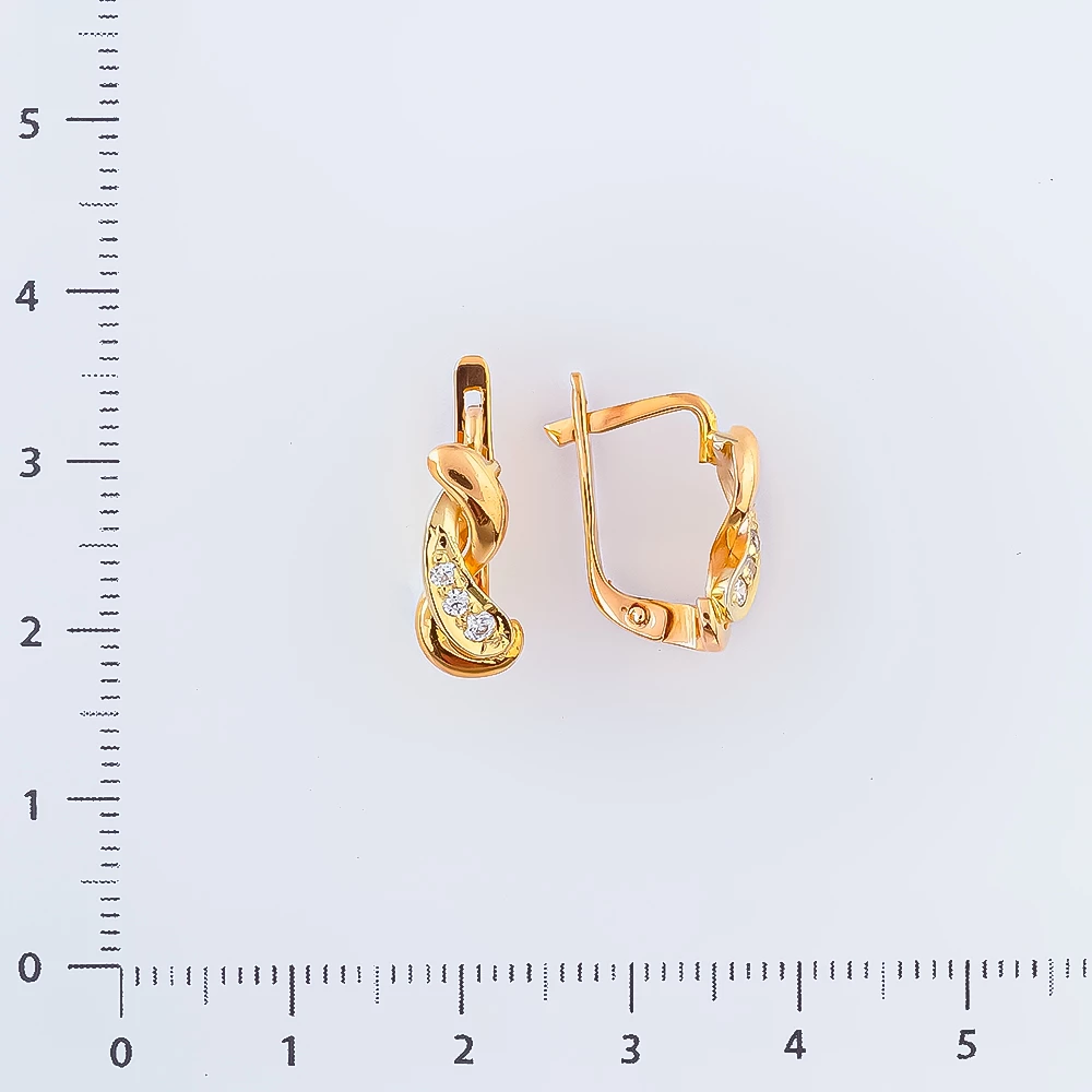 Серьги с фианитом из красного золота 585 пробы