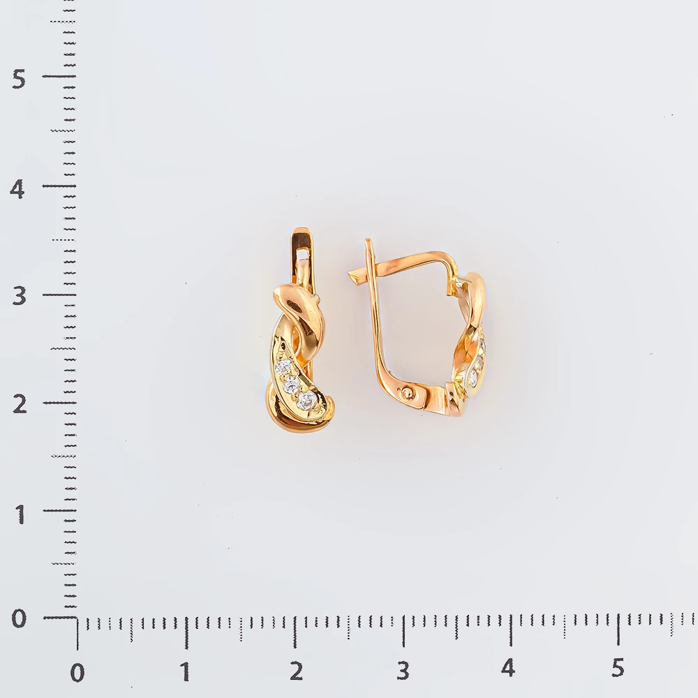 Серьги с фианитом из красного золота 585 пробы