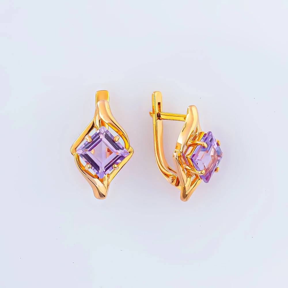 Серьги с аметистом из красного золота 375 пробы