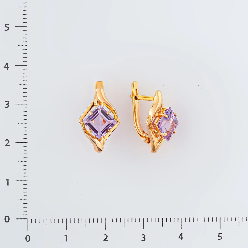 Серьги с аметистом из красного золота 375 пробы