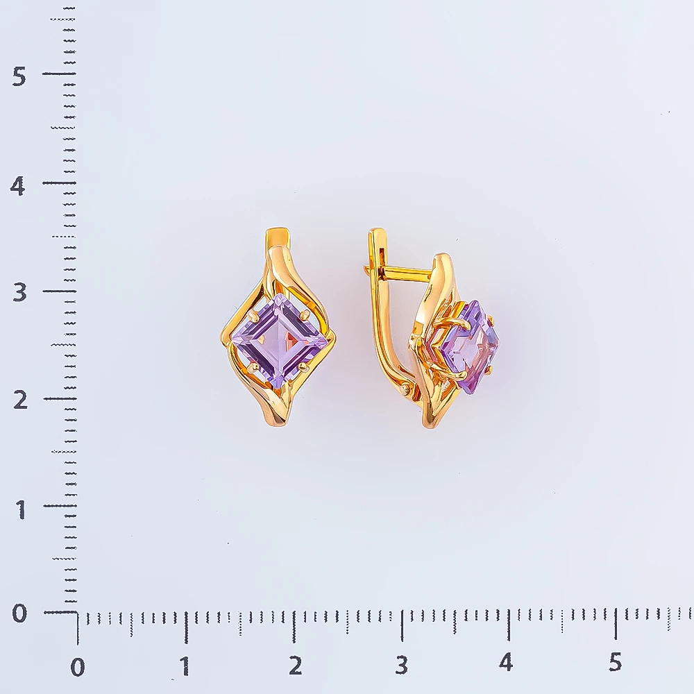 Серьги с аметистом из красного золота 375 пробы
