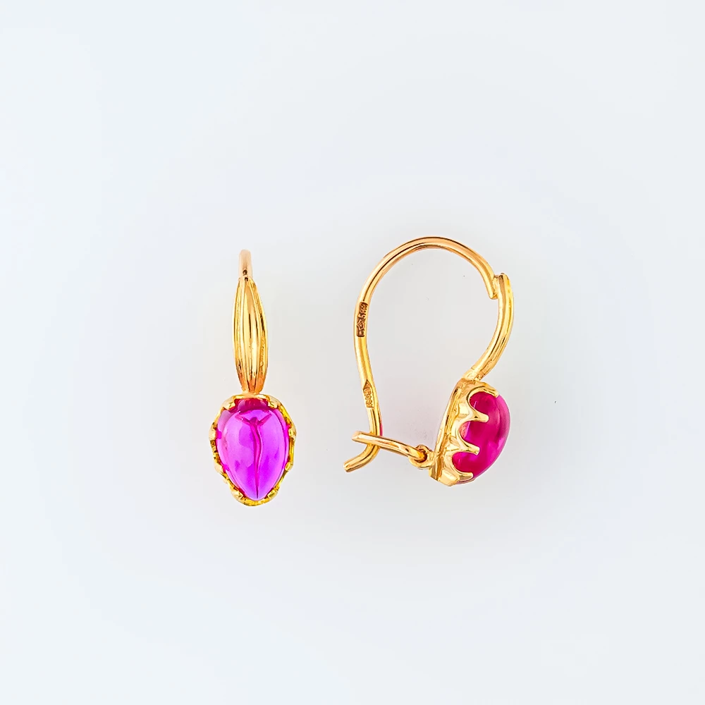 Серьги с фианитом из красного золота 583 пробы
