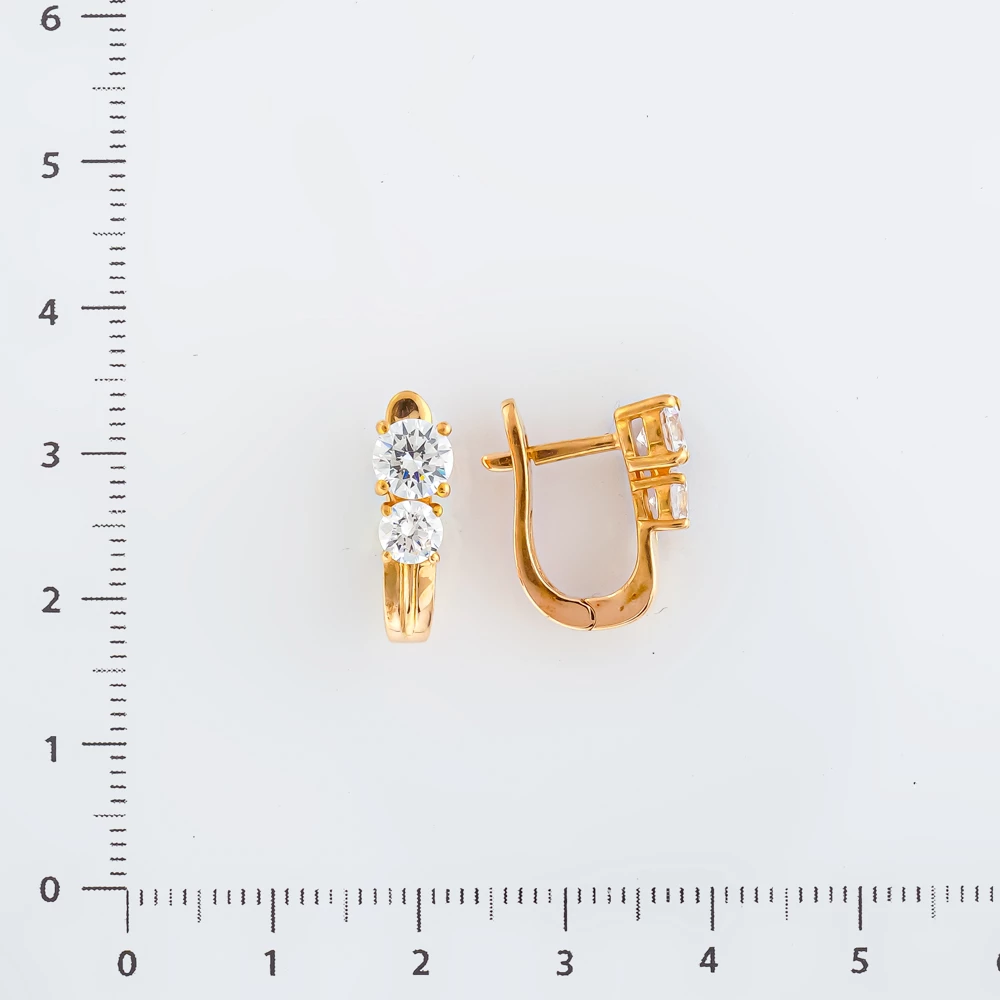 Серьги с фианитом из красного золота 585 пробы