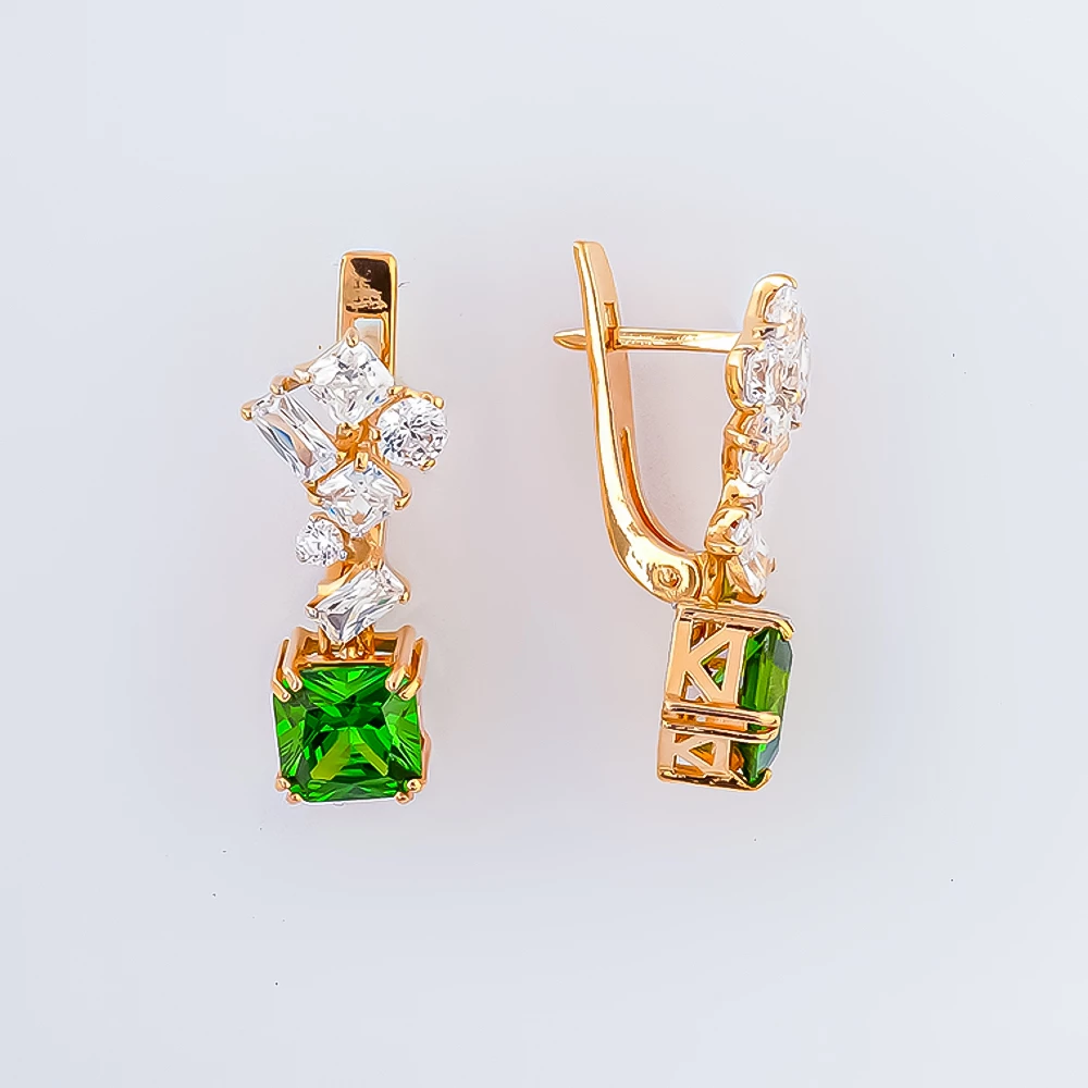 Серьги с ситаллом из красного золота 585 пробы