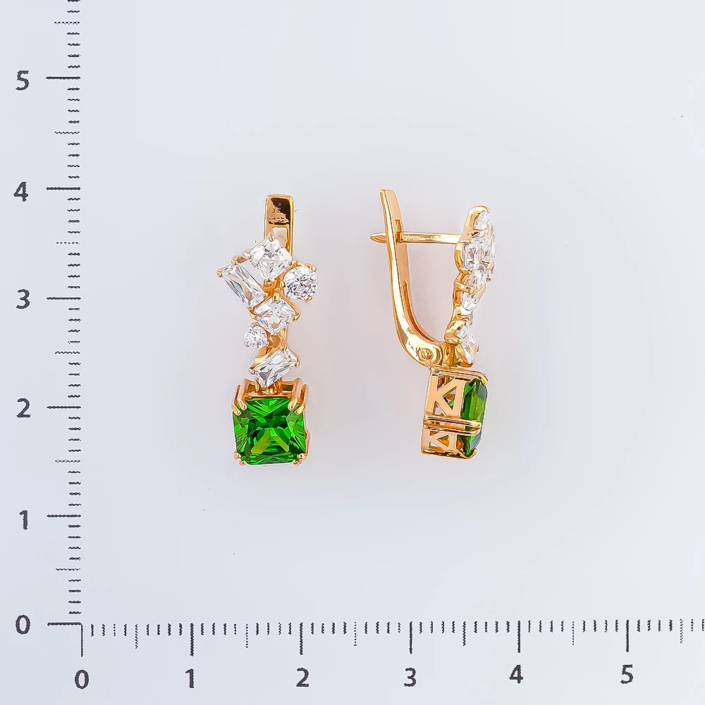 Серьги с ситаллом из красного золота 585 пробы