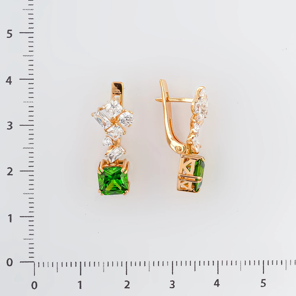 Серьги с ситаллом из красного золота 585 пробы