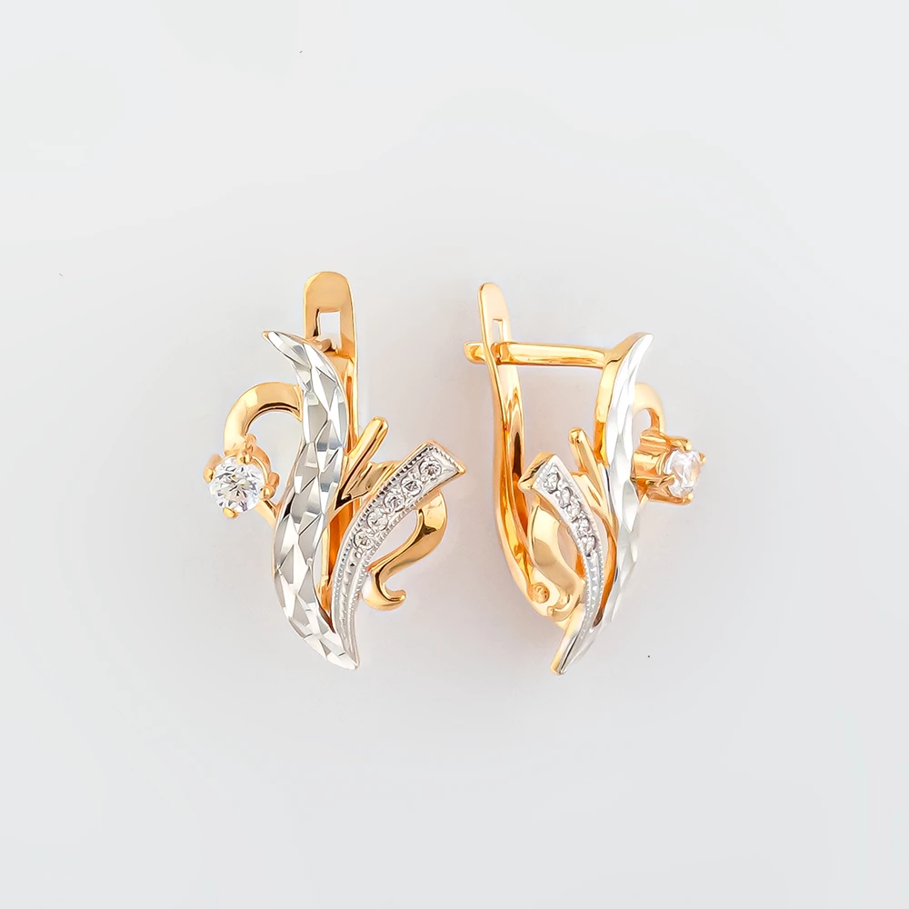 Серьги с фианитом из красного золота 585 пробы