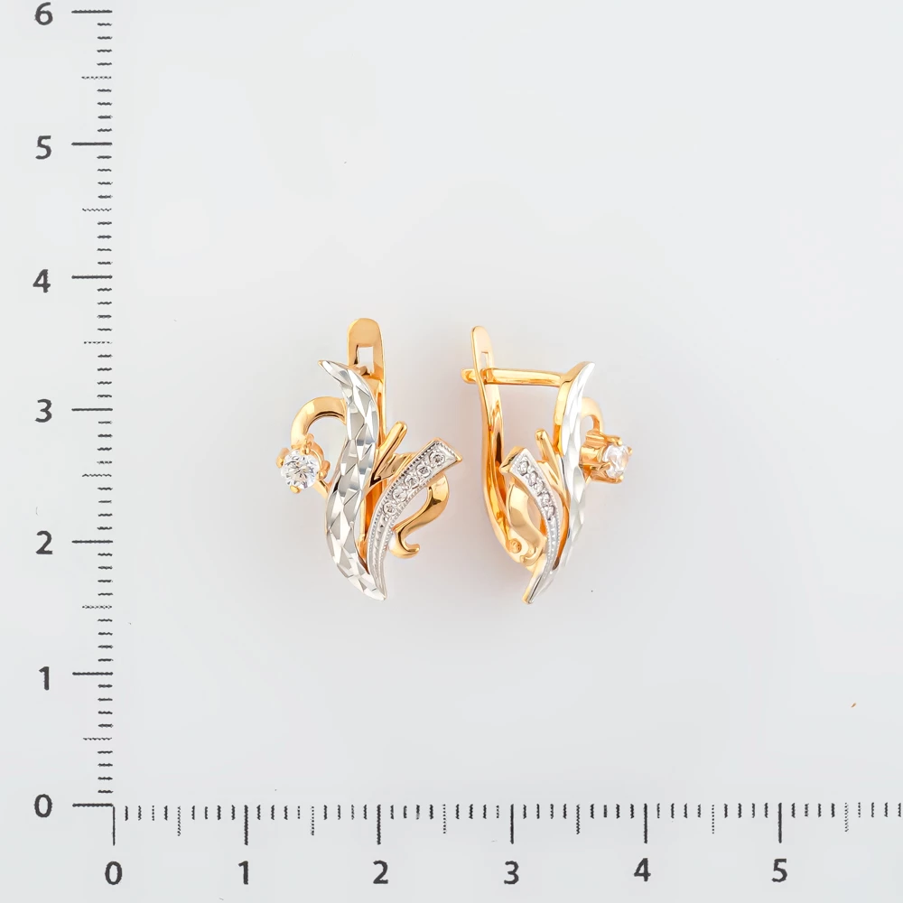 Серьги с фианитом из красного золота 585 пробы