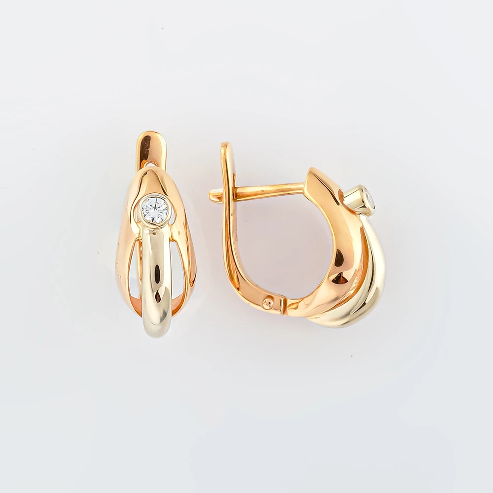 Серьги с фианитом из красного золота 585 пробы