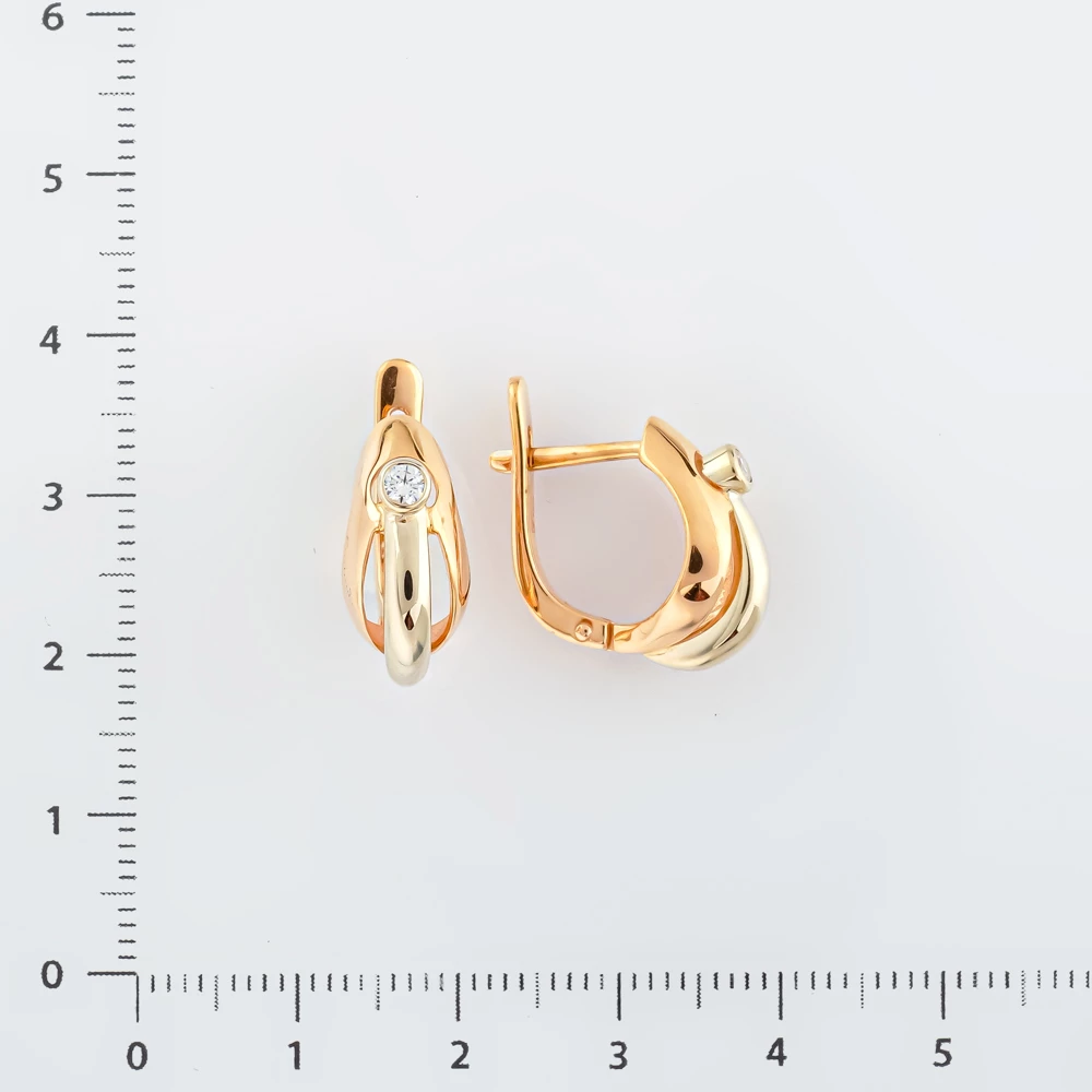 Серьги с фианитом из красного золота 585 пробы