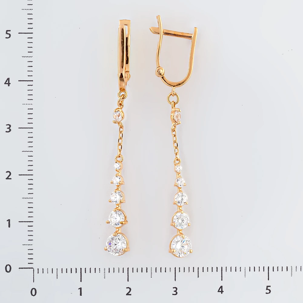 Серьги с фианитом из красного золота 585 пробы