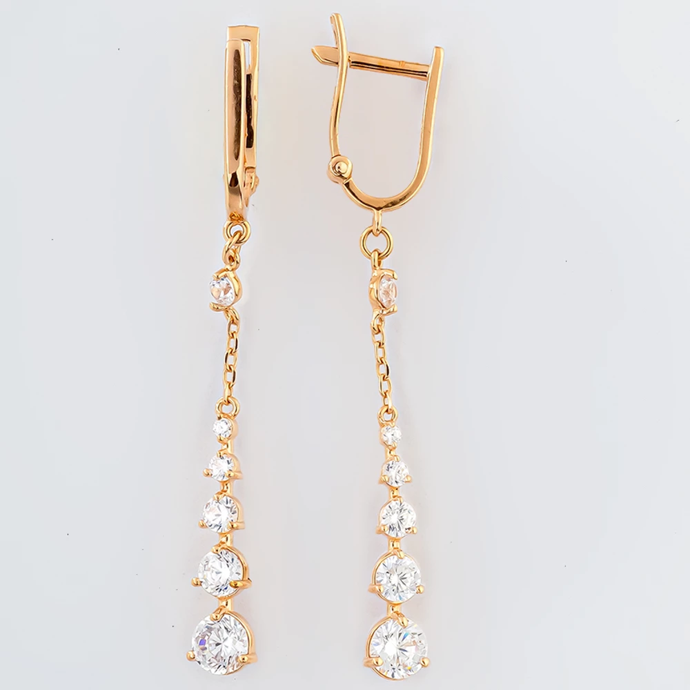 Серьги с фианитом из красного золота 585 пробы