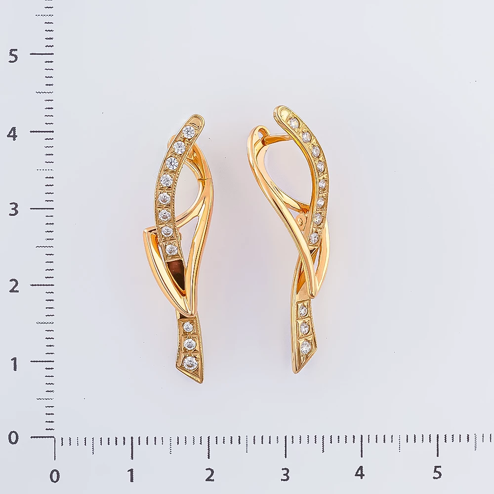 Серьги с фианитом из красного золота 585 пробы