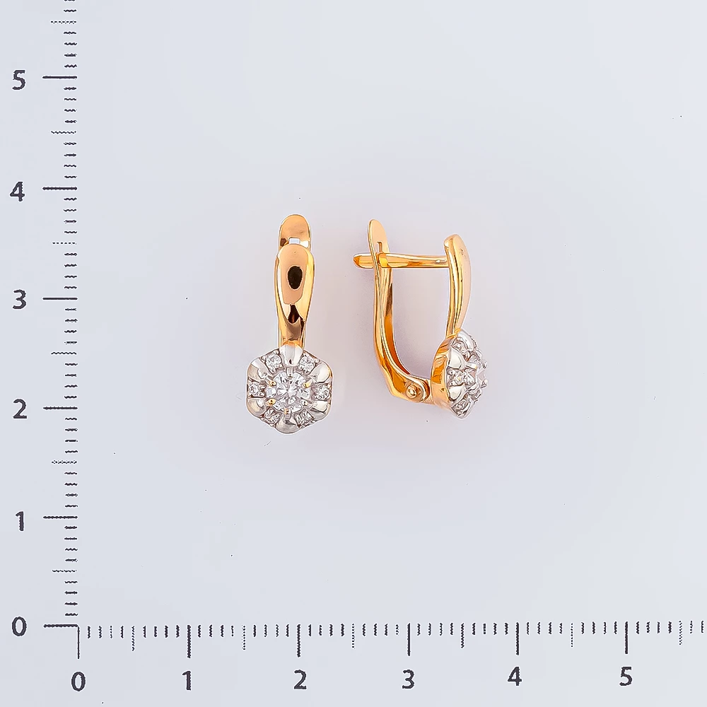 Серьги с фианитом из красного золота 585 пробы