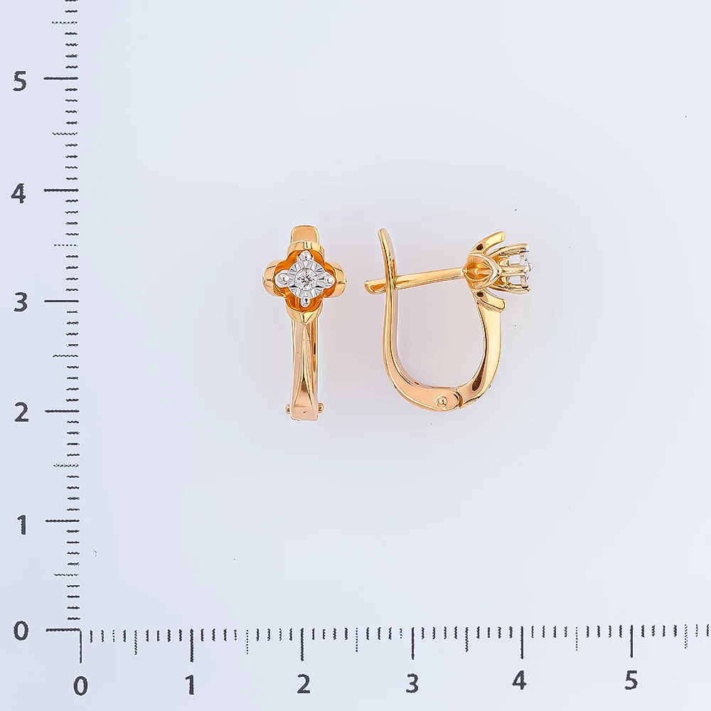Серьги с бриллиантом из красного золота 585 пробы