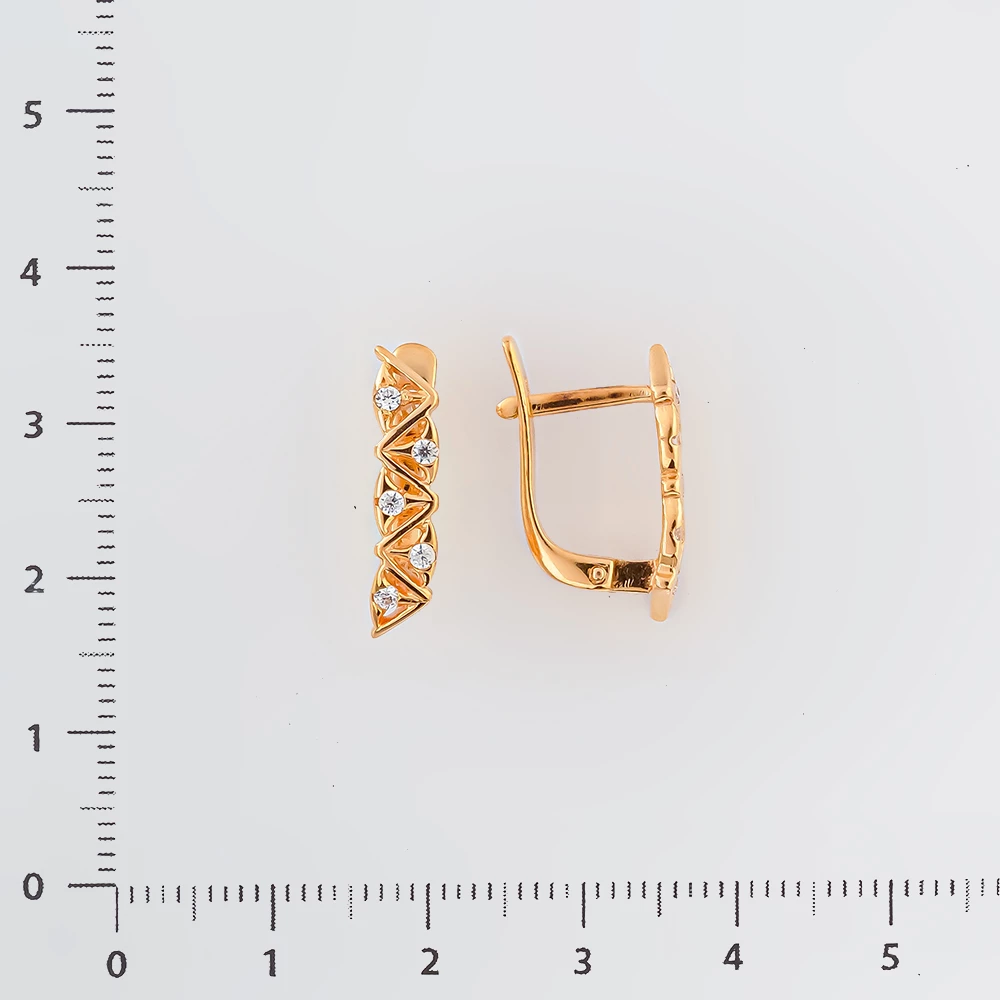 Серьги с фианитом из красного золота 585 пробы