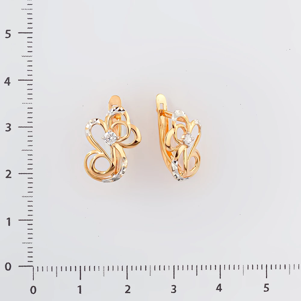 Серьги с фианитом из красного золота 585 пробы