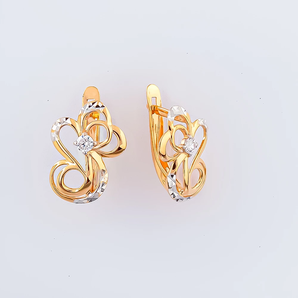 Серьги с фианитом из красного золота 585 пробы