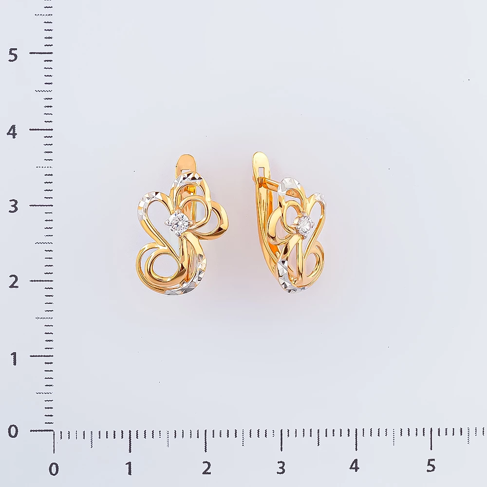 Серьги с фианитом из красного золота 585 пробы