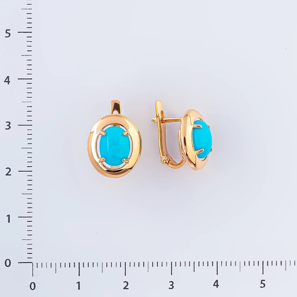 Серьги с бирюзой синтетической из красного золота 585 пробы