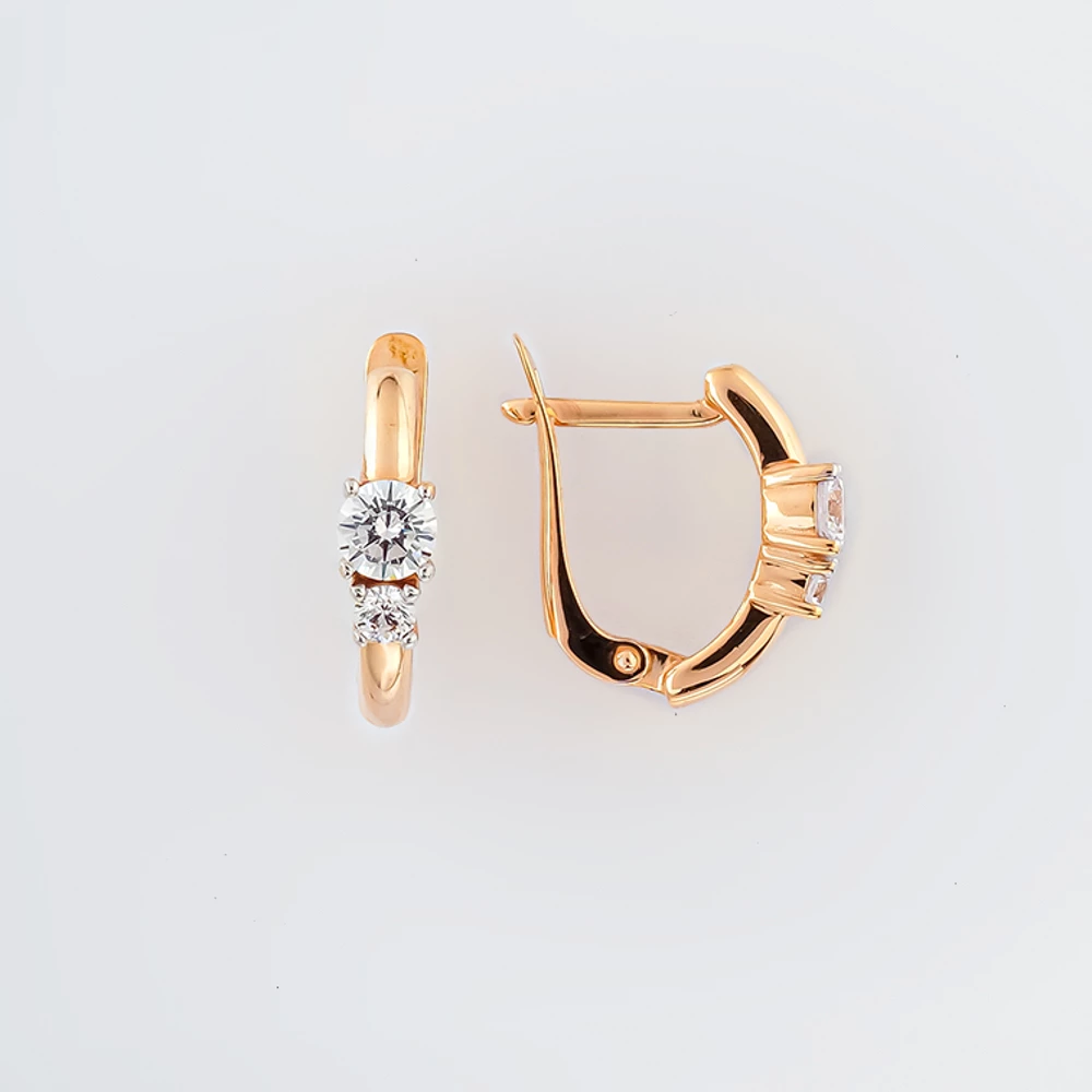 Серьги с фианитом из красного золота 585 пробы