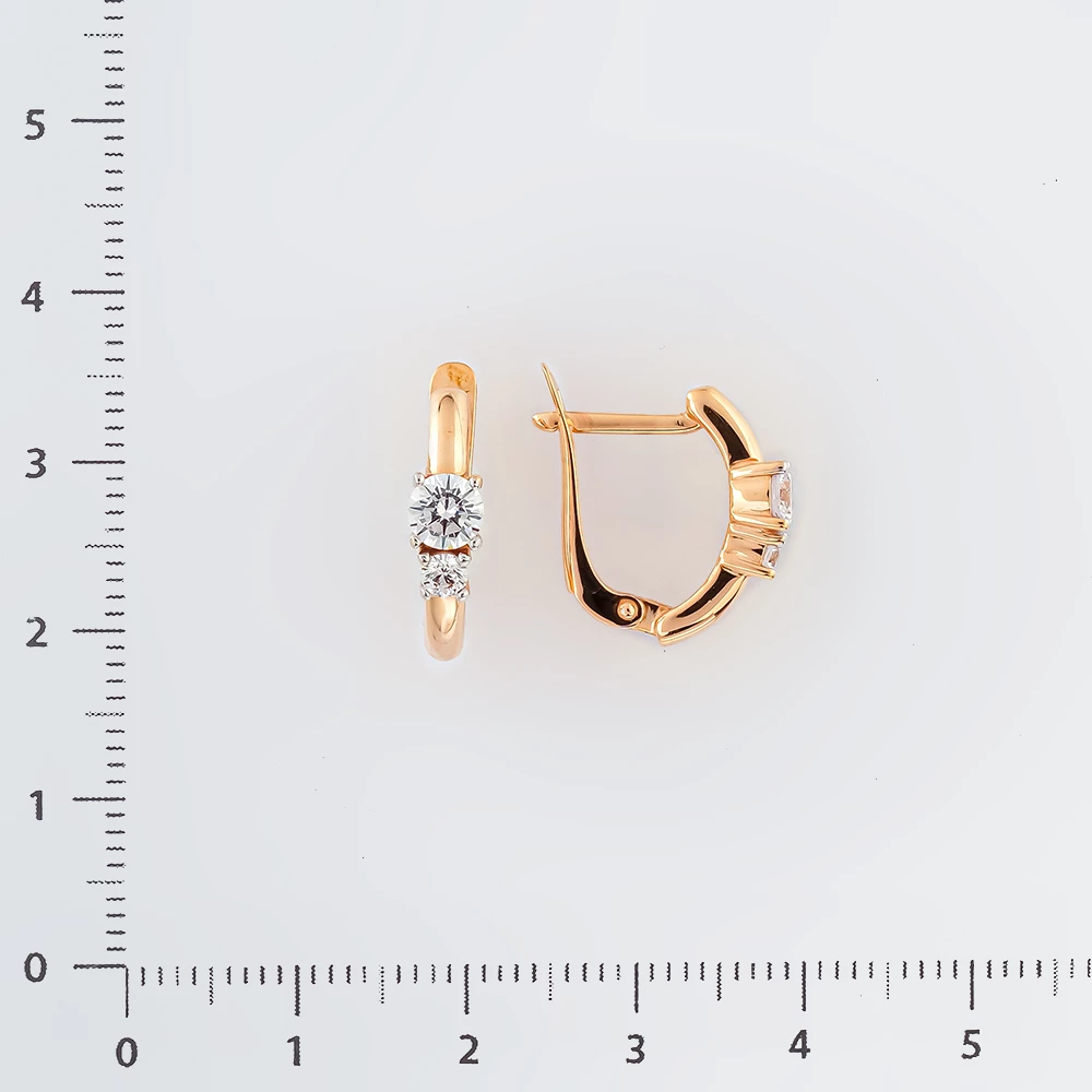 Серьги с фианитом из красного золота 585 пробы