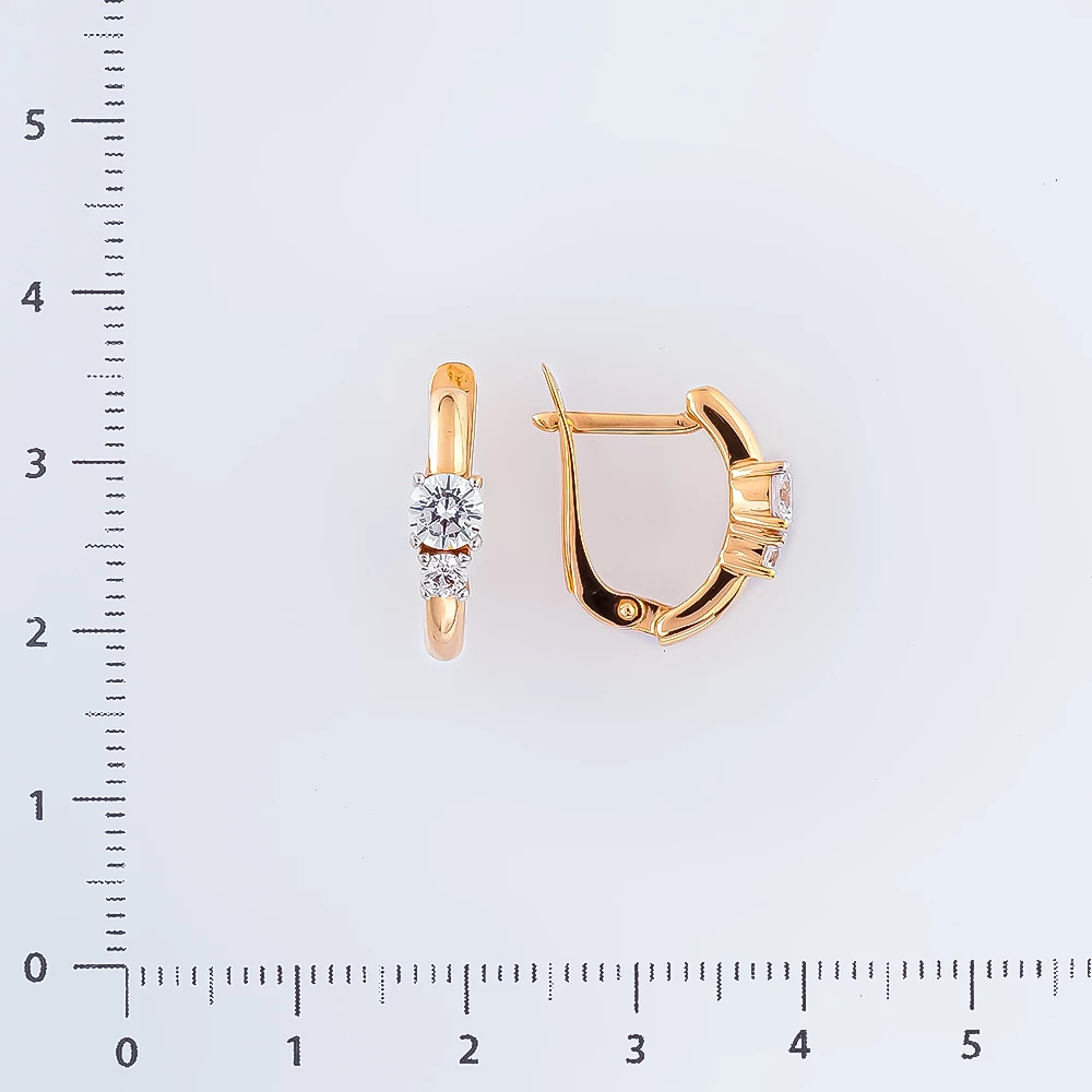 Серьги с фианитом из красного золота 585 пробы