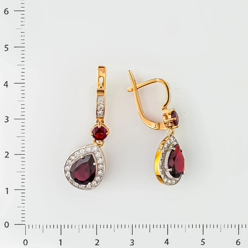 Серьги с гранатом из красного золота 585 пробы